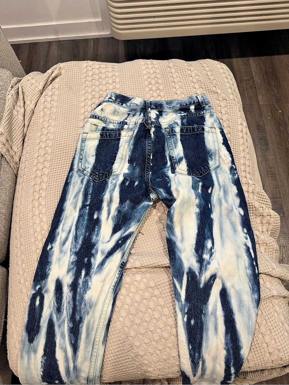 Helmut Lang 97 Jean Tie-Dye Ankle Jeans Blue & White Waist 30